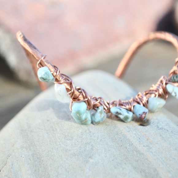 Genuine Larimar Cuff Bracelet Copper Handmade - Picture 5 of 8